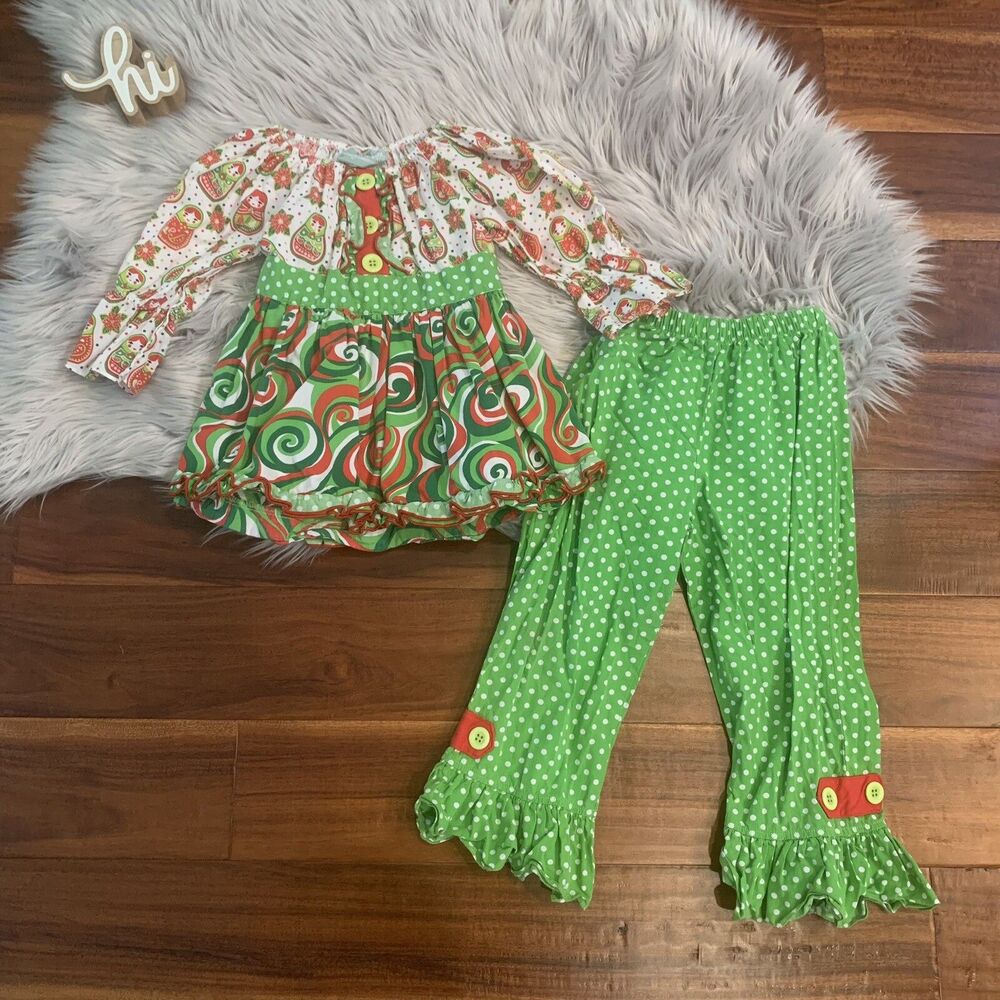 Sage And Lilly Girls 2 Piece Set Christmas Polkadot Ruffle Hem Size 4T Tie Back